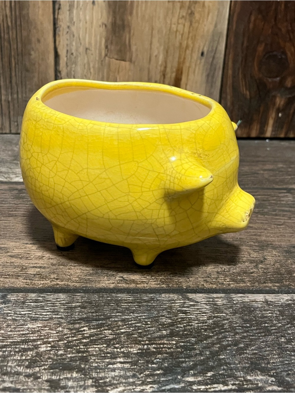 Yellow Ceramic Pig Planter - Bright Decorative Home Art